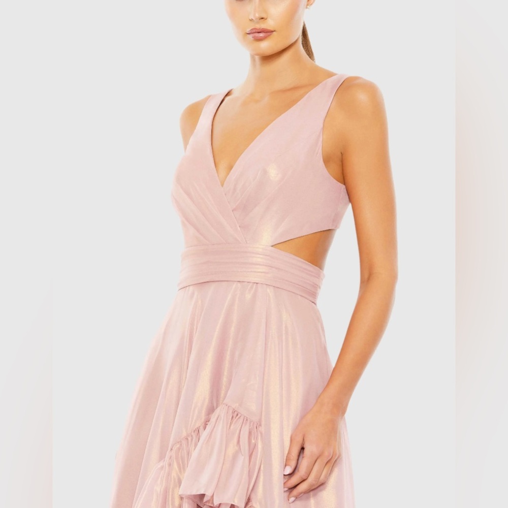 Mac Duggal Cut Out High Low Ruffle Gown NWT Size 12 Formal Dress Rose Gold - Picture 4 of 17